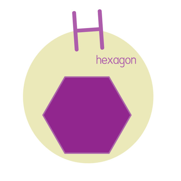 用字母H或大写字母表示六边形的矢量图，供儿童学习ABC练习图片下载