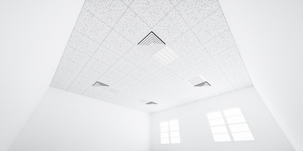 建筑内部白色天花板的3d效果图。图片下载