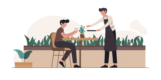 餐厅，食物和饮料相关矢量插图图片下载