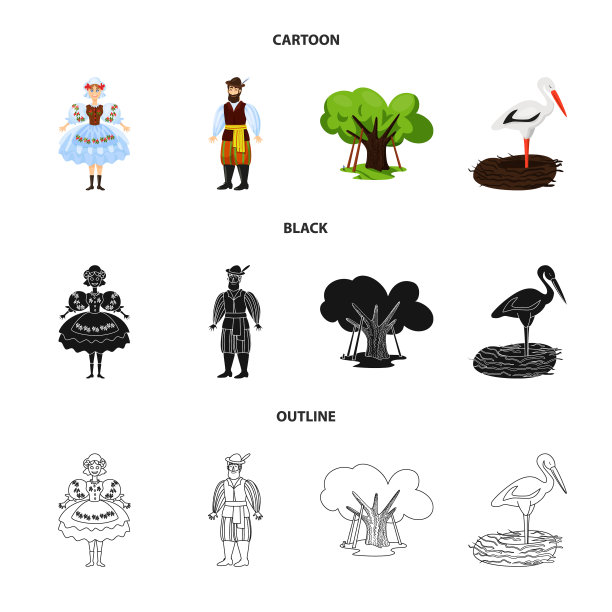 孤立的对象传统和旅游标志集图片下载