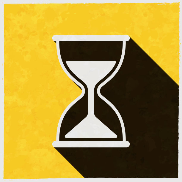 沙漏。图标与长阴影的纹理黄色背景图片下载