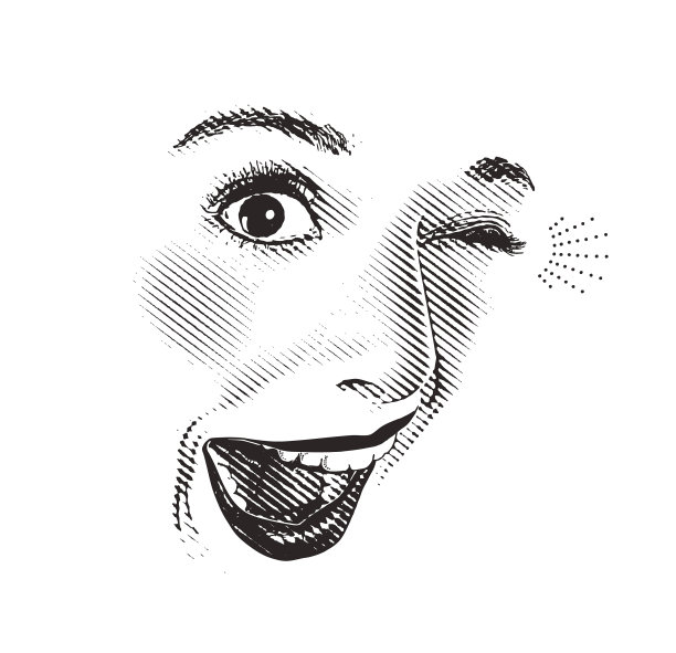 高音调的女人的眼睛和嘴唇雕刻，带着快乐、惊讶的表情图片下载