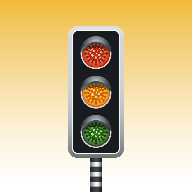 带有新冠病毒标志的交通灯图片下载