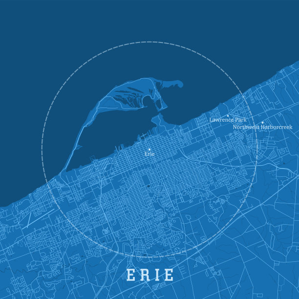 伊利PA城市矢量道路地图蓝色文本图片下载