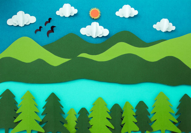 日景山用剪纸与海天做成。图片下载