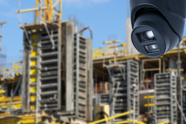 穹顶式室外闭路电视摄像机，安全施工现场。图片下载