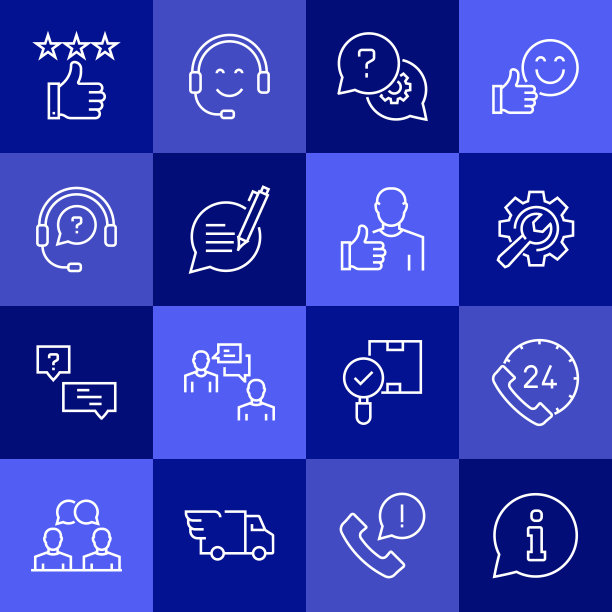 简单的一组客户支持相关的矢量线图标。大纲符号集合。图片下载