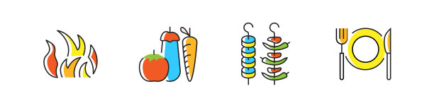 烧烤和烧烤相关的矢量平线图标。大纲符号集合。图片下载