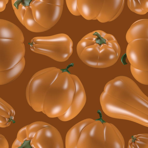 纺织品南瓜无缝图案，礼品包装纸，桌布，餐巾设计。新鲜的蔬菜南瓜。三维渲染图片下载