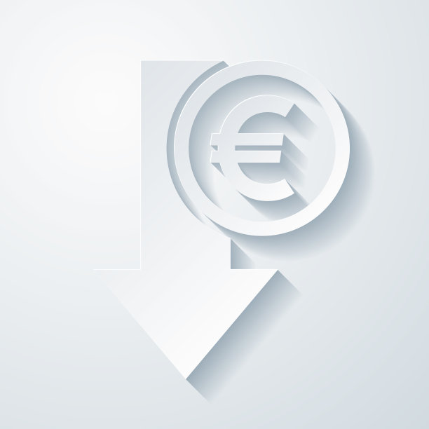 欧元下降。空白背景上剪纸效果的图标图片下载