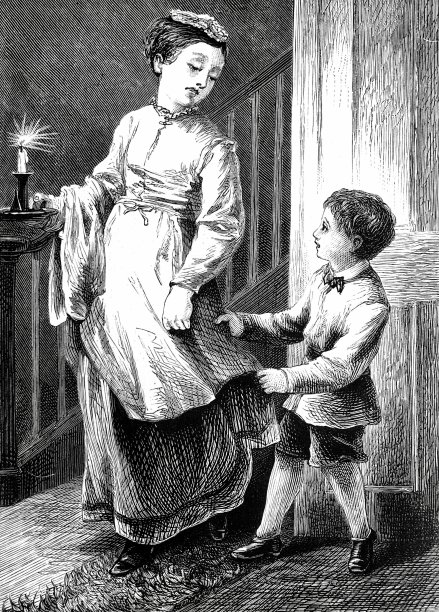 在大厅里:男孩试图抓住妈妈的衣服图片下载