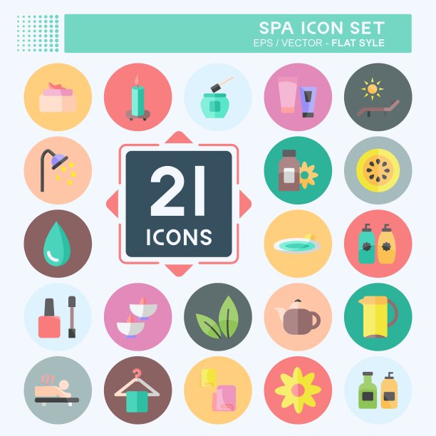 水疗中心的图标集。适合Spa标志。平的风格。简单的设计可编辑。设计模板向量。简单的符号说明图片下载
