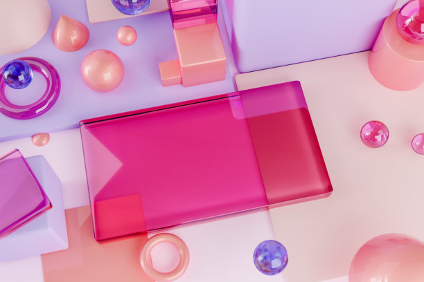 粉红色几何图形的3D渲染插图图片下载