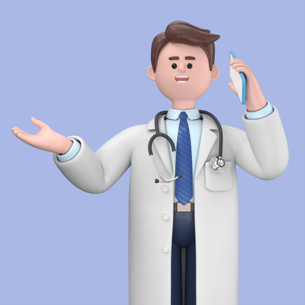 男医生林肯打电话的3D插图。通过智能手机概念进行沟通和对话。在蓝色背景上隔离的医学演示剪贴画图片下载