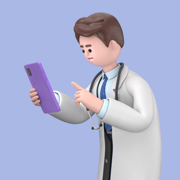 男医生林肯使用智能手机的3D插图。在蓝色背景上隔离的医学演示剪贴画图片下载