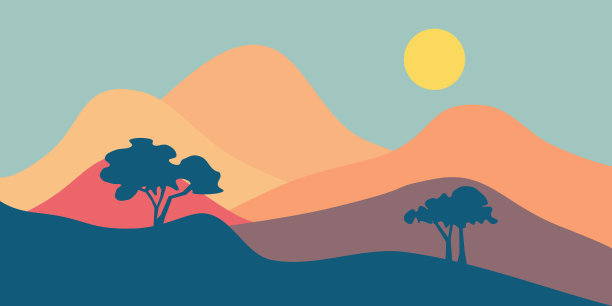 平山矢量插图。景观插图设计模板与美丽的山和树的图片。图片下载