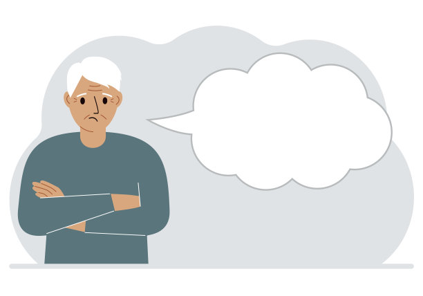 男子双臂交叉，旁边是一个巨大的思想泡泡。放文字的地方。图片下载