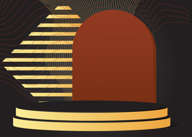 黑色，棕色和金色模型产品展示。抽象柱体基座基座。矢量3D舞台展示。场景与最小的几何形式表示。图片下载