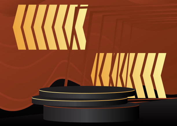 黑色，棕色和金色模型产品展示。抽象柱体基座基座。矢量3D舞台展示。场景与最小的几何形式表示。图片下载