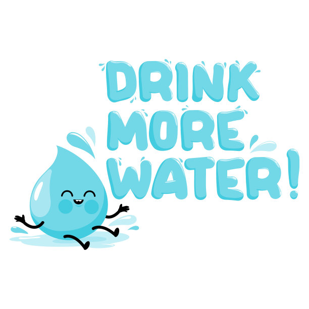 多喝水手写字母报价和可爱的水滴字。矢量图图片下载