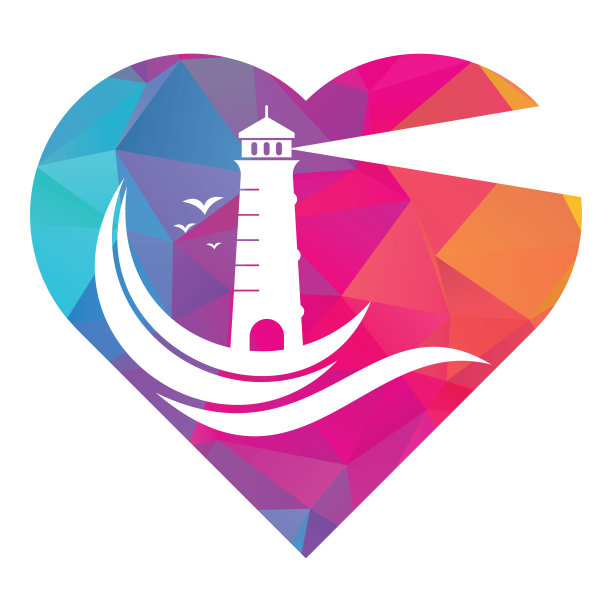 灯塔心形概念矢量标志设计。图片下载