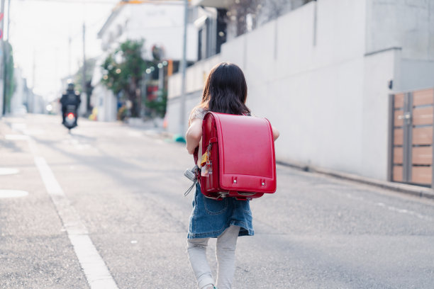 一个小学女生背着书包去学校图片下载