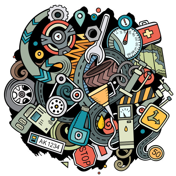 汽车服务卡通矢量涂鸦插图图片下载