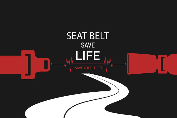 系好安全带，安全乘车。安全与时尚的汽车运输艺术。矢量设计图片下载