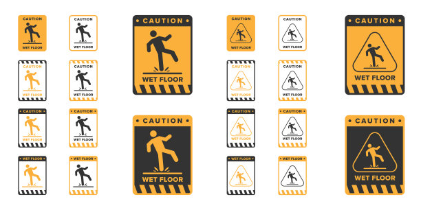 湿地板图标矢量设计，招牌警告图标湿或滑的地板图片下载