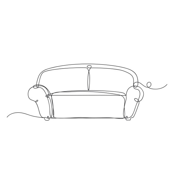 连续的一行艺术沙发家具或室内元素图标隔离。图片下载