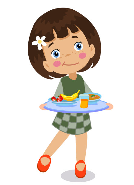 一个小男孩拿着托盘的插图图片下载