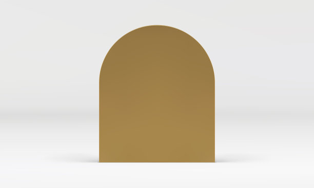 三维曲面墙金色金属垂直站装饰元素在白色工作室背景矢量图片下载