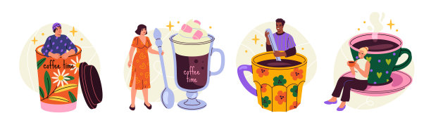 喝饮料的人设向量图片下载