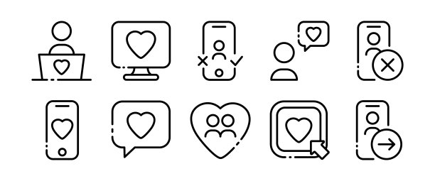 交友软件。线条图标，黑色，约会的方式。矢量图标图片下载