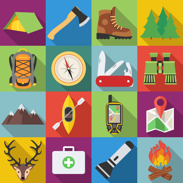 一套长影子野营户外图标在平面设计图片下载