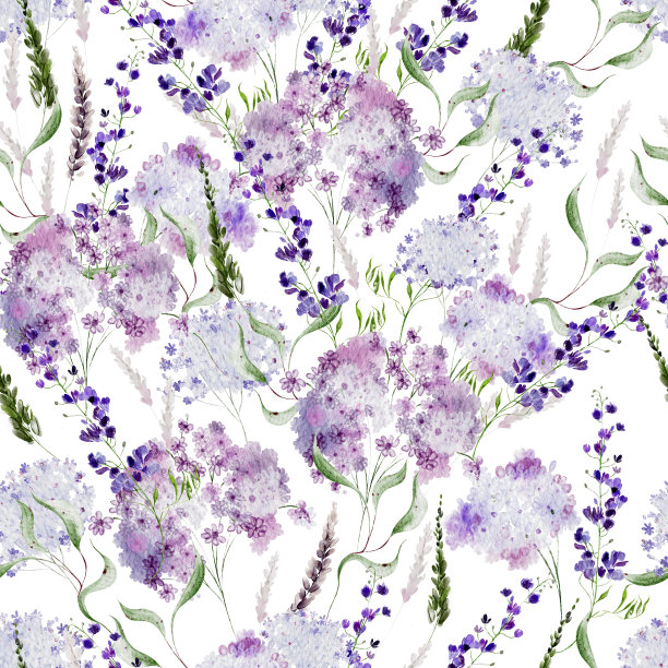 水彩无缝图案与玫瑰和野花。图片下载