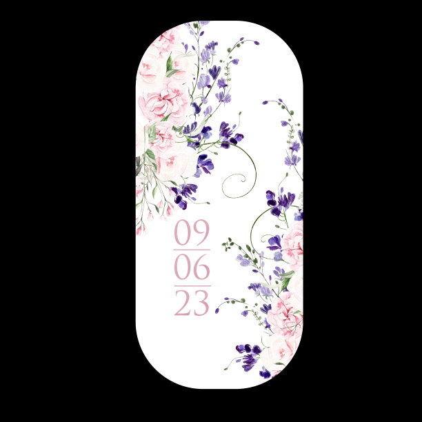 水彩婚纱卡配紫藤、玫瑰和野花、绿叶。图片下载