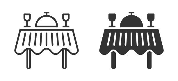 带托盘图标的桌子。矢量插图。图片下载