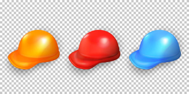 3d光滑的黄、红、蓝安全帽。图片下载