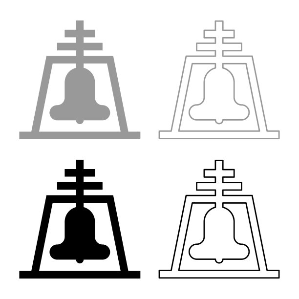 教堂钟梁概念钟楼钟楼集图标灰黑色矢量插图图像实体填充轮廓轮廓线薄扁平的风格图片下载