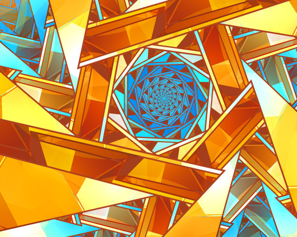 抽象的橙色和蓝色几何分形艺术背景无限重复的三角形图片下载
