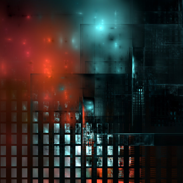 分形故障艺术，类似于雾蒙蒙的夜晚的城市建筑。抽象的背景。图片下载