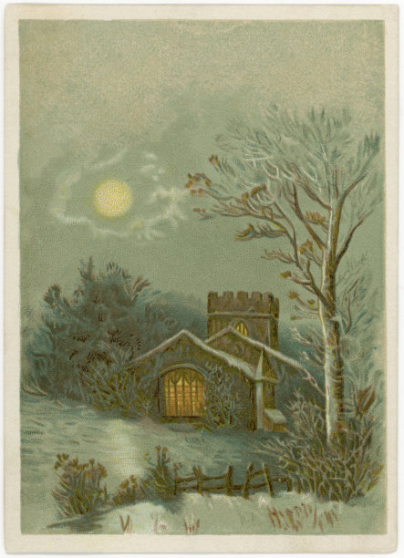 夜间被雪覆盖的教堂的彩色照相术图片下载