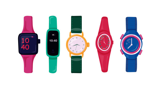 向量集的男人和女人的手表。手表收藏孤立在白色背景上。明亮的小时。矢量图图片下载