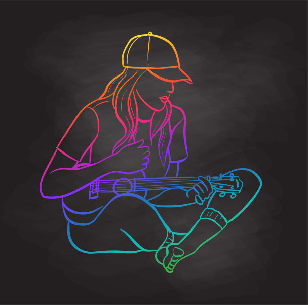四弦琴学生演奏音乐彩虹黑板图片下载