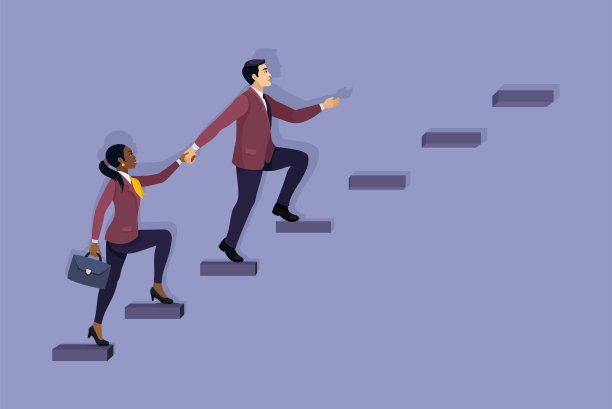 商务情侣爬楼梯。图片下载