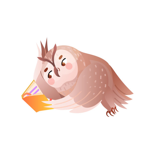 可爱的猫头鹰在看书。图片下载