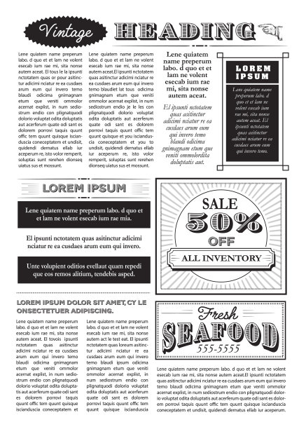 老式或老式的报纸布局包括页与标题设计模板在白色的背景图片下载