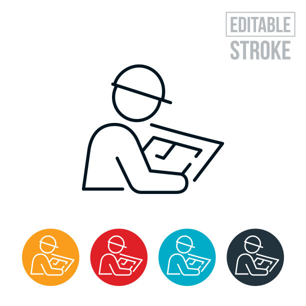 工程师审查蓝图细线图标-可编辑的描边图片下载