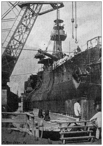 古画:洛里昂“布维”号战舰上安装的大炮图片下载